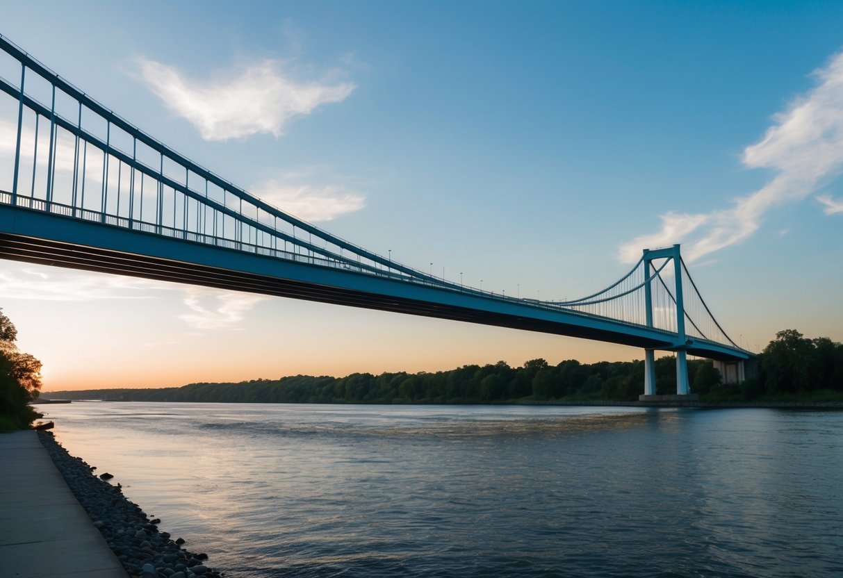 A bridge stretching across a river, connecting two sides. One side represents a current financial situation, while the other side symbolizes a future opportunity