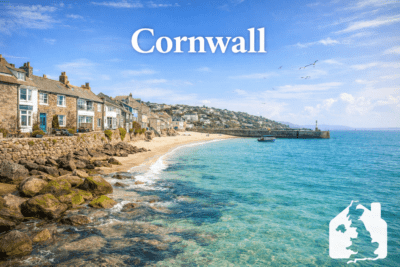 Cornwall coastline and harbour scene – popular UK holiday home location.