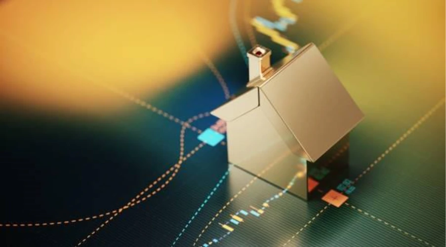 House model positioned on financial chart illustrating UK mortgage market trends and rate movements in 2026