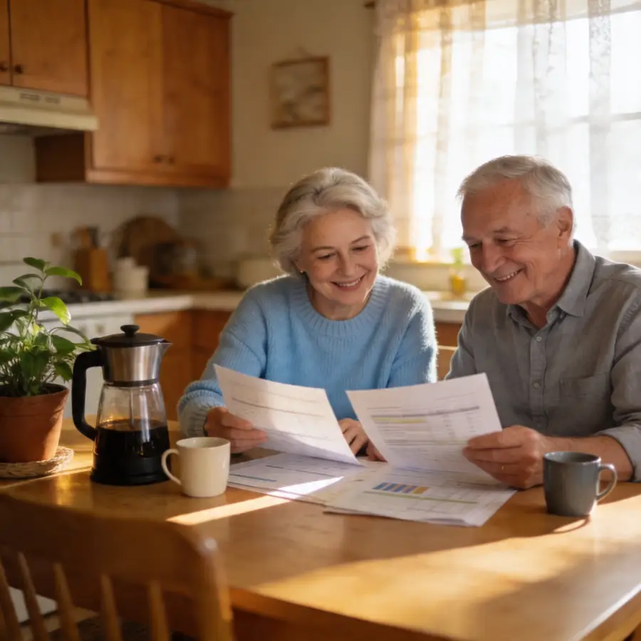 older couple reviewing equity release lifetime mortgage documents UK