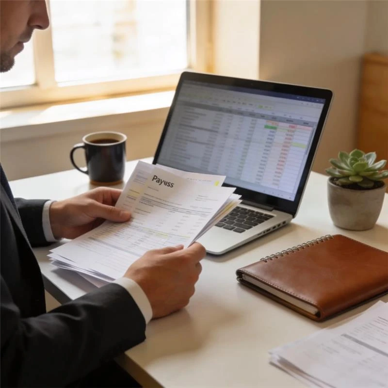 mortgage advisor reviewing payslips and financial data for UK income assessment