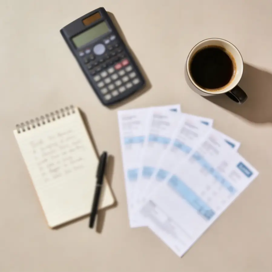 Financial documents, calculator and notepad on desk representing mortgage affordability review