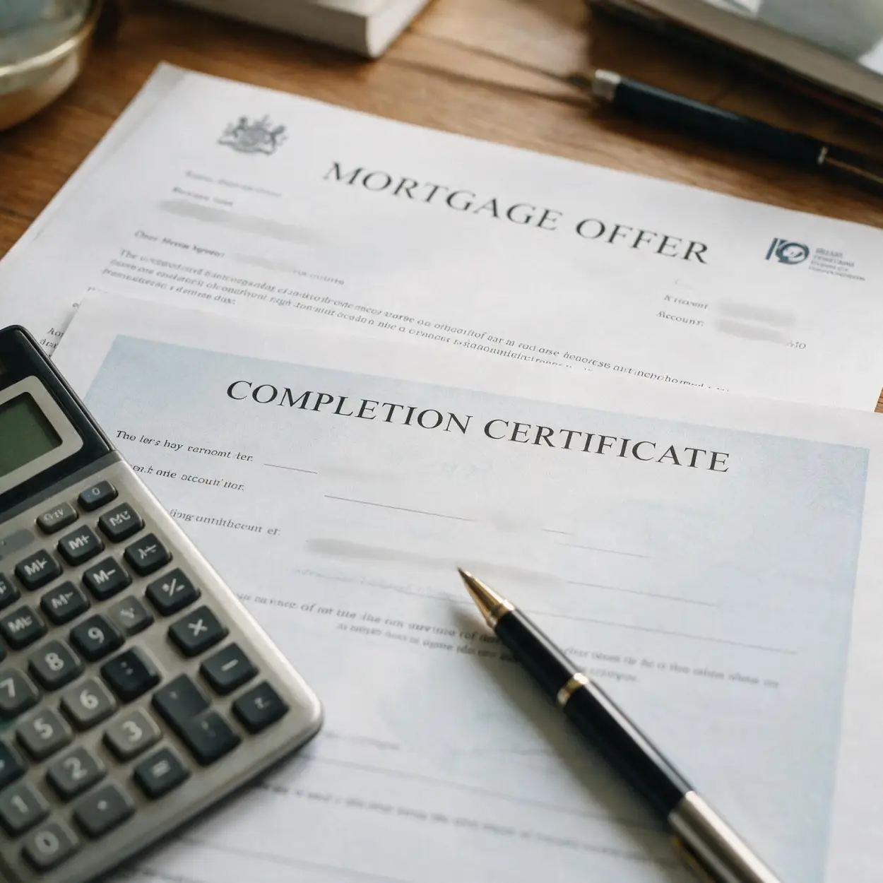 UK mortgage offer and completion certificate used to release a new build mortgage retention